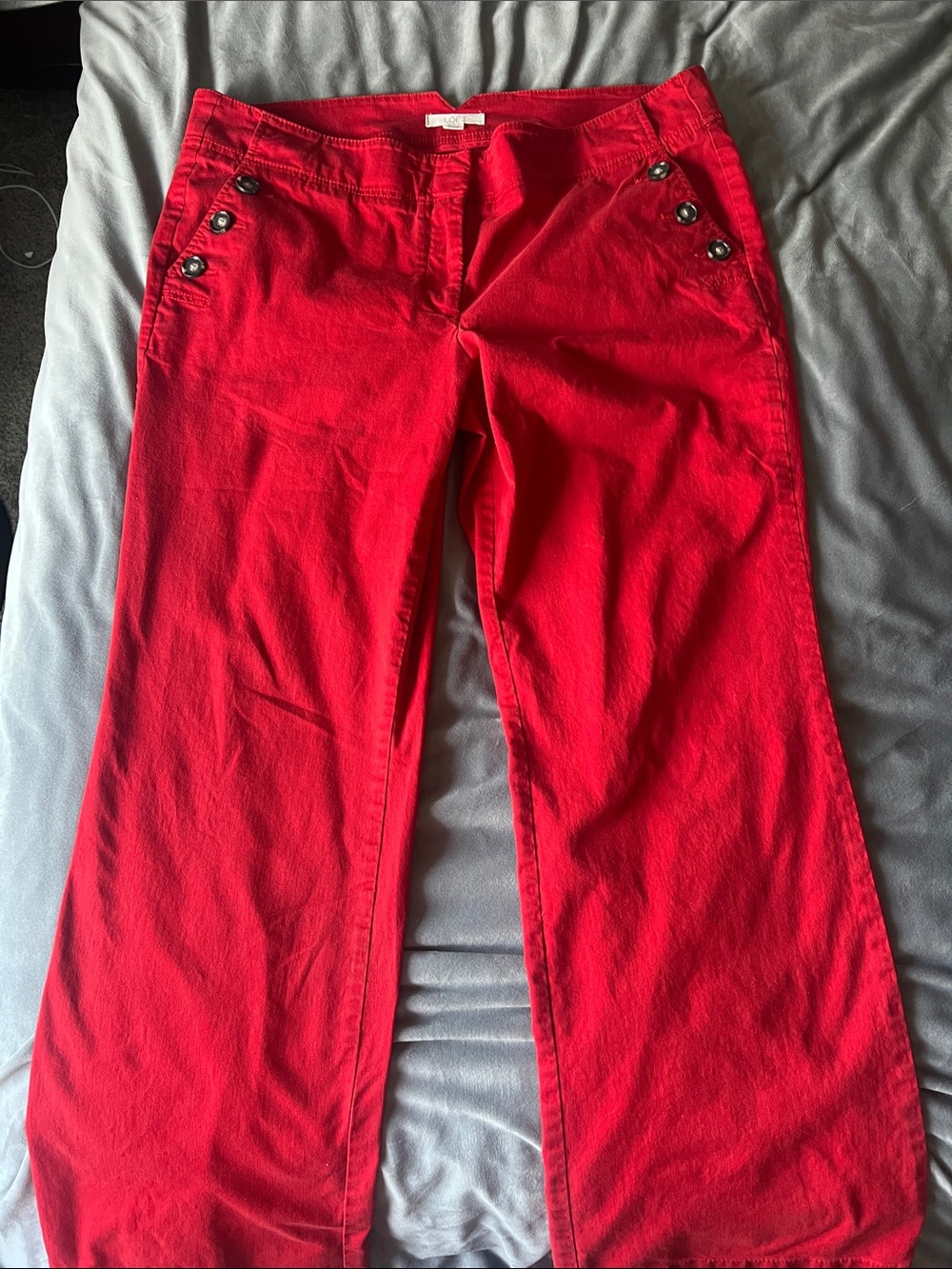 LOFT Red Wide-Leg Jeans with Button Accent